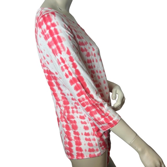 OnQue Casuals Coral and White 3/4 Sleeve Tie Dye Top size is a large - Picture 4 of 9